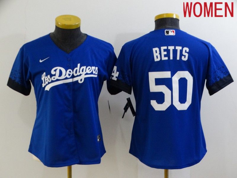 Women Los Angeles Dodgers 50 Betts Blue City Edition Game Nike 2021 MLB Jersey